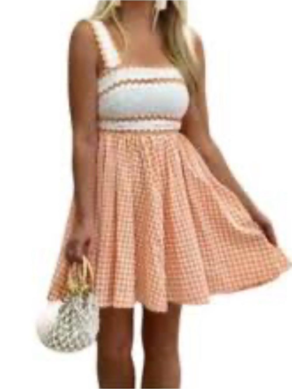 Adorable Sleeveless Peach Gingham Fit-and-Flare Dress 🍑